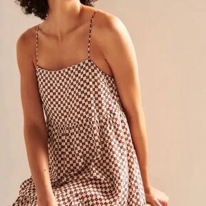 Abercrombie + Fitch Brown Checkered Tiered Trapeze Dress